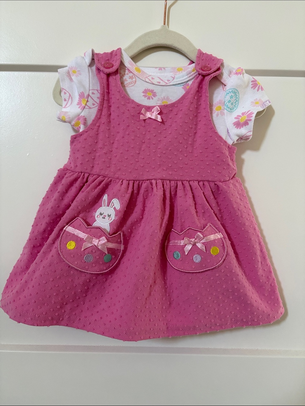 Baby Starters Easter Pink Bunny Pocket Knit Dress with Matching Baby Bodysuit